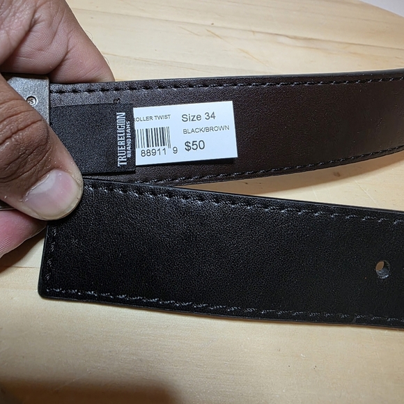 TRUE RELIGION Reversible Belt Men's 34 Lumin Textured Roller Twist Black/Brown - Picture 7 of 12